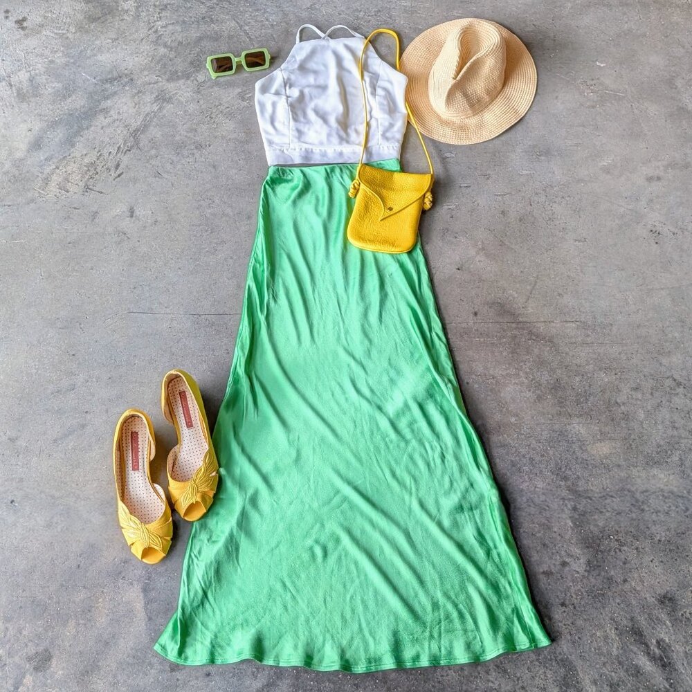 Rezek Studio Emerald Green Satin Shimmy Skirt size XS